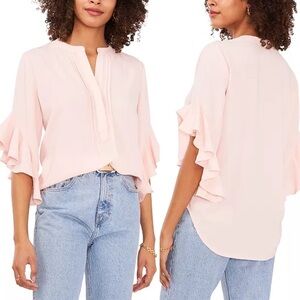 VINCE CAMUTO New With Tags Women's Ruffle Sleeve Henley Blouse See Measurements